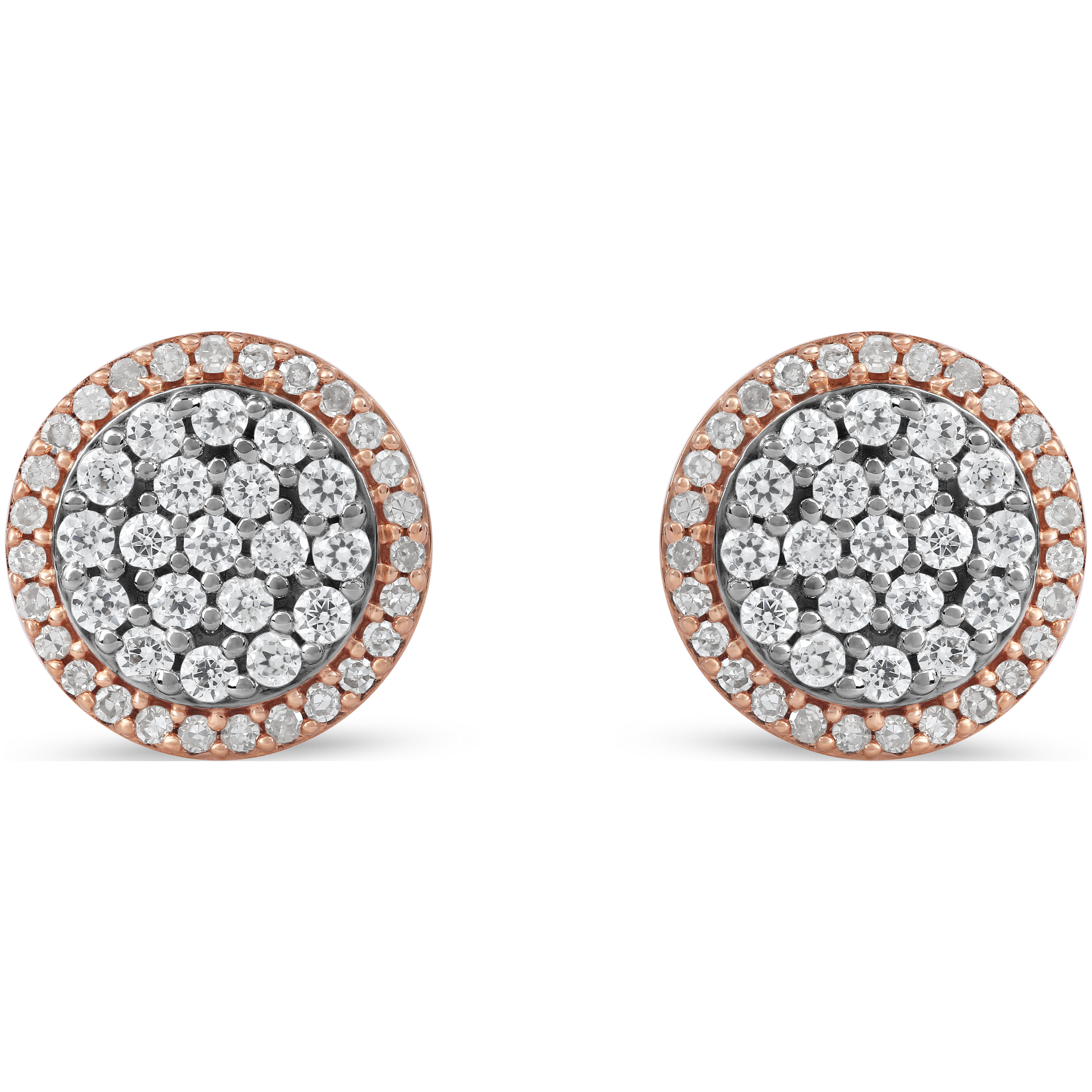 Imperial S925 Sterling Silver 1/2 Ct Diamond Cluster Halo Stud Earrings  with Yellow Rhodium Overlay for Men