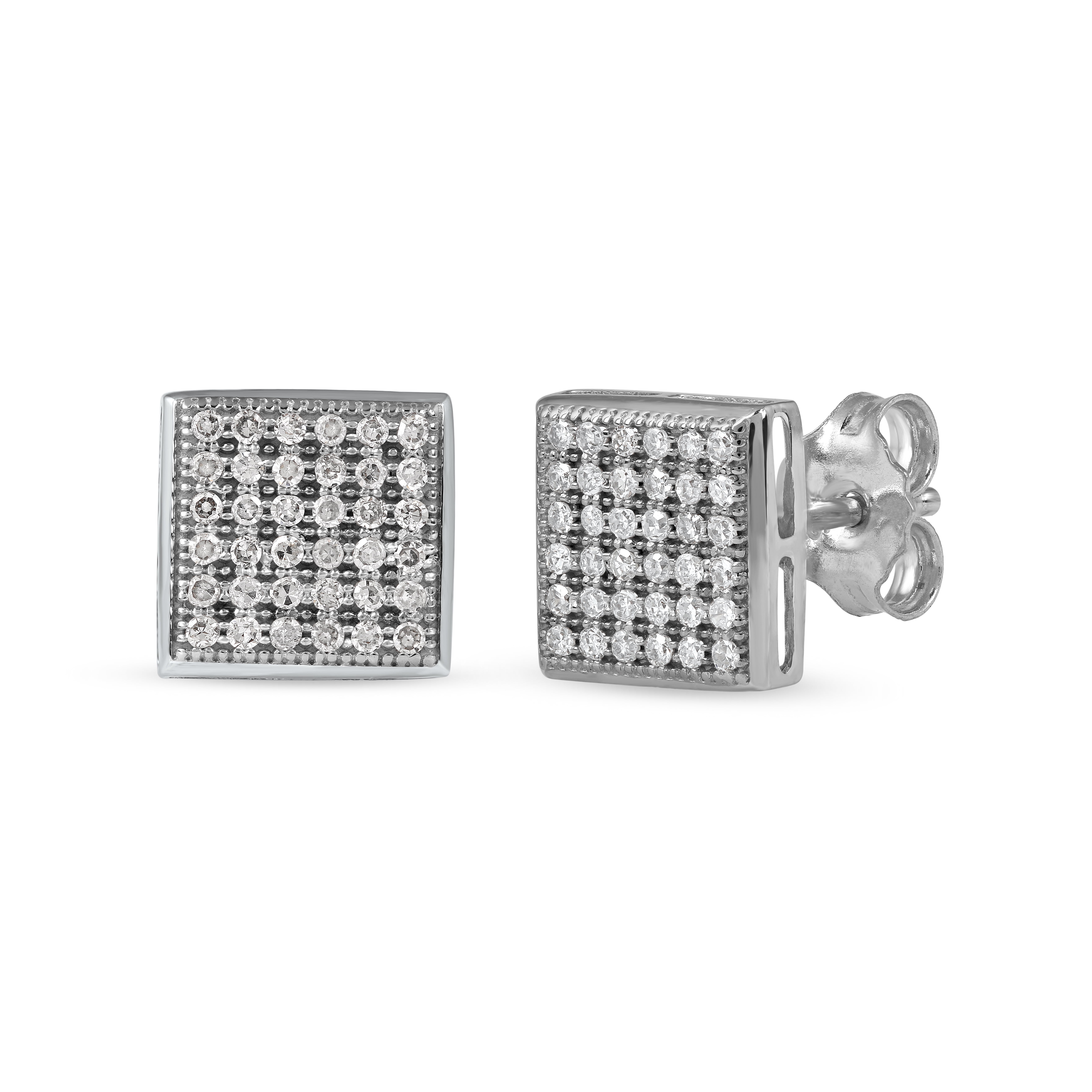 Mens Ladies Solid 925 Sterling Silver Iced Earrings Cube Studs Small 1/4
