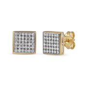 Imperial S925 Sterling Silver 1/4 Ct Diamond Square Shape Cluster Stud Earrings with Yellow Rhodium Overlay for Men