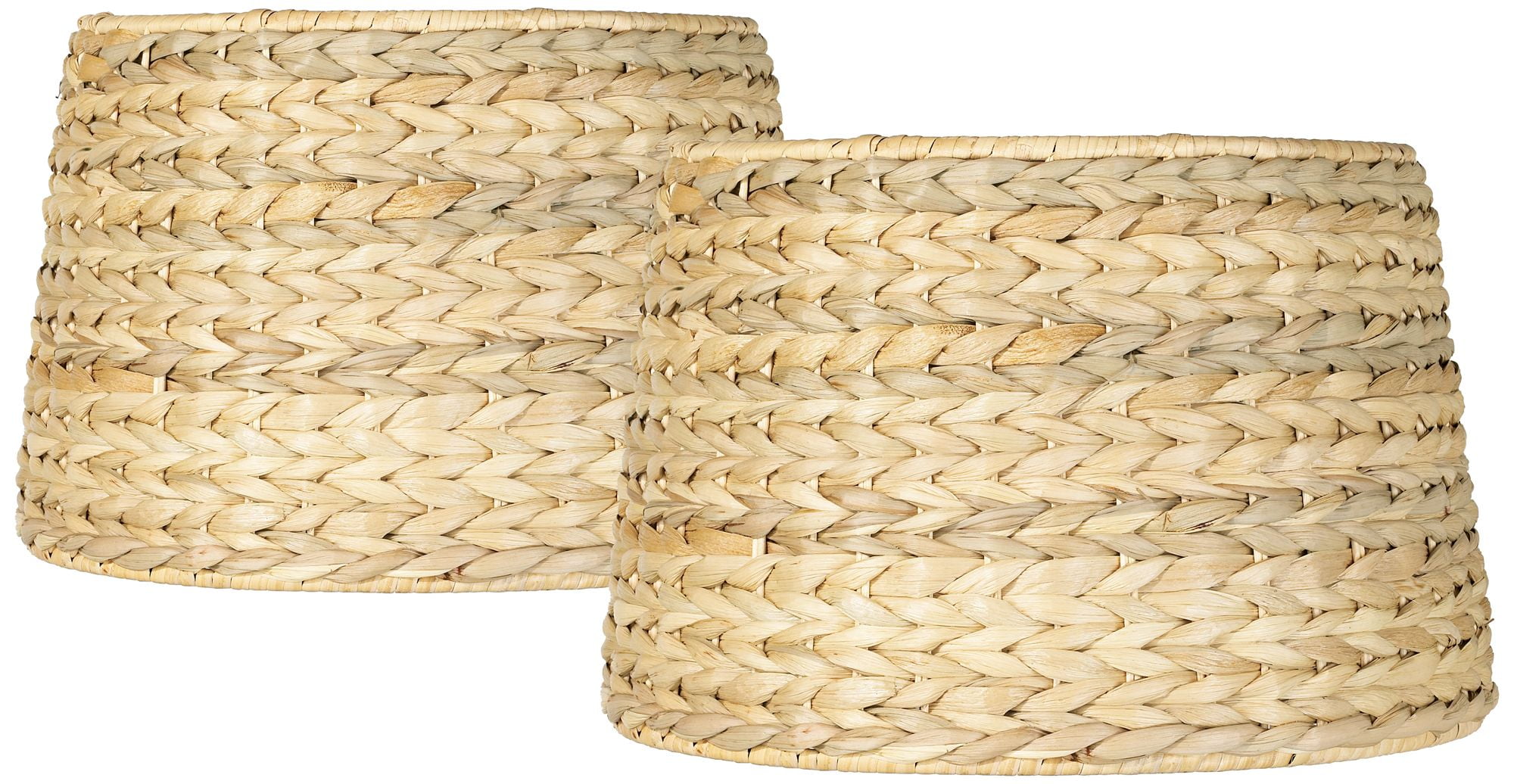 Imperial Shade Set of 2 Drum Lamp Shades Woven Seagrass Small 10" Top x 12" Bottom x 8.25" High Spider Harp and Finial Fitting