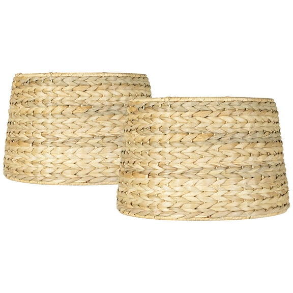 Imperial Shade Set of 2 Drum Lamp Shades Woven Seagrass Small 10" Top x 12" Bottom x 8.25" High Spider Harp and Finial Fitting