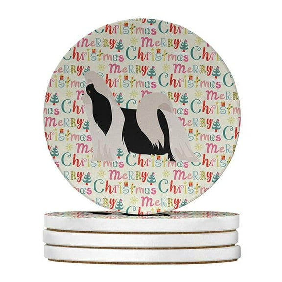 Imperial Shih Tzu Merry Christmas Large Sandstone Coasters Pack of 4 4 in x 4 in