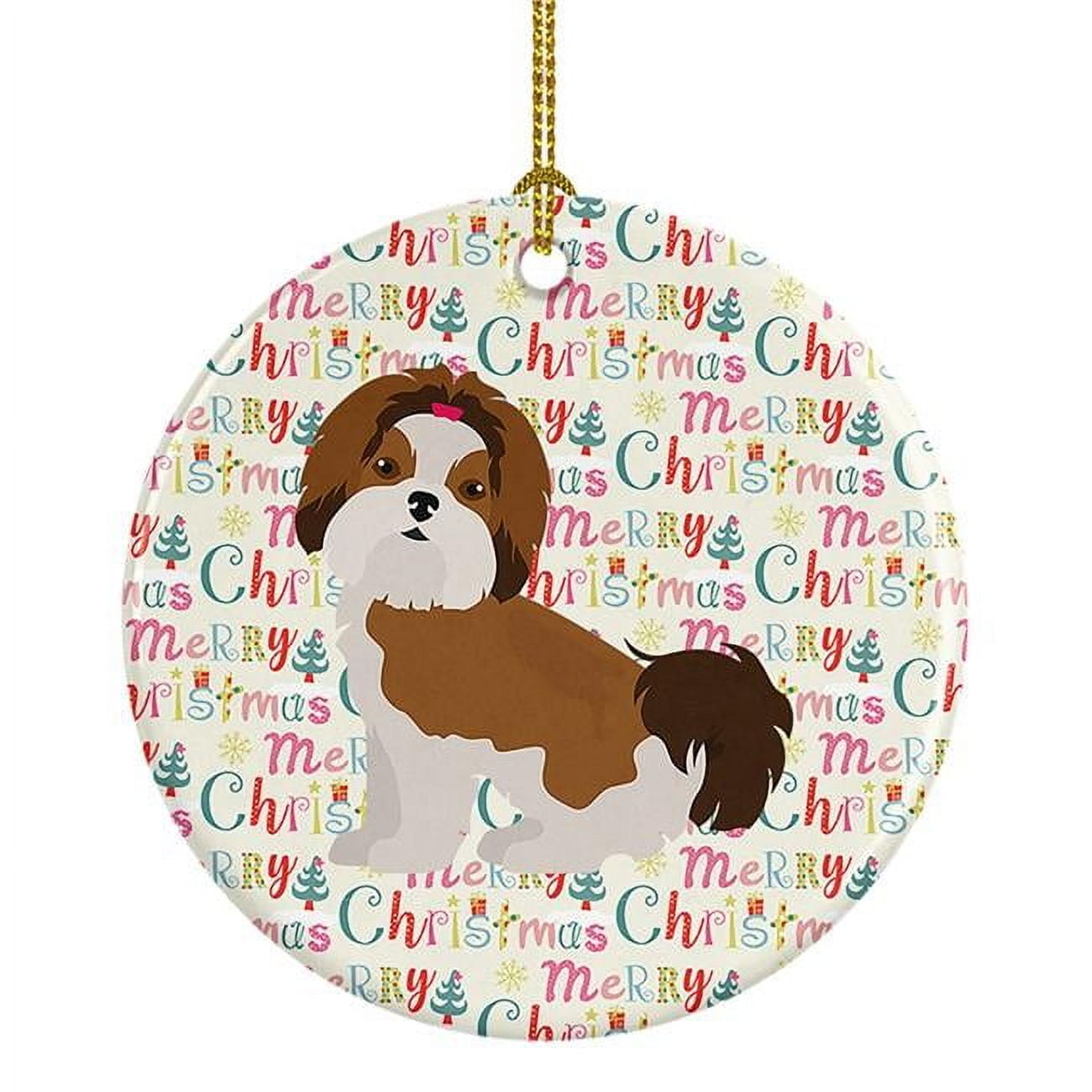 Imperial Shih Tzu Puppy Cut Merry Christmas Ceramic Ornament 2.8 in x 2.8 in