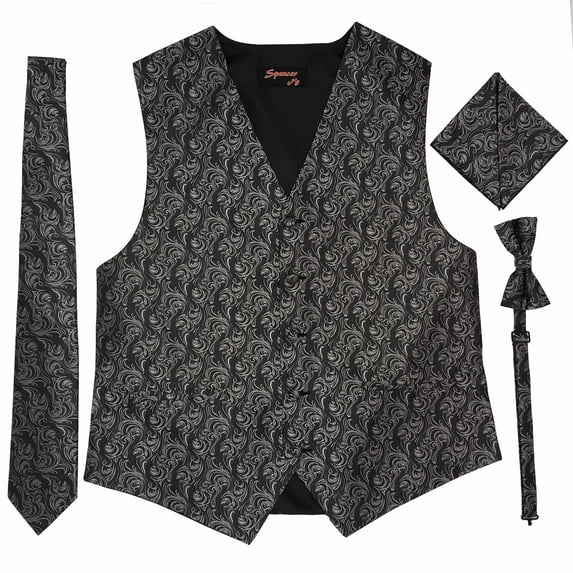 Imperial Silver / Black Men's Satin Vest Spencer J's - 5XL
