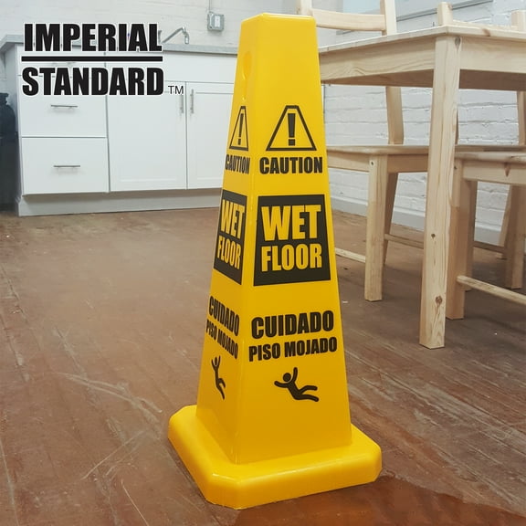 Imperial Standard Commercial Four-Sided Wet Floor Caution Cone (2 Pack)