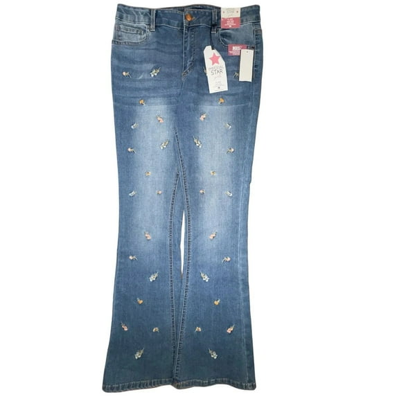 Imperial Star Big Girl's High Rise Flare Jeans Soft Stretch Floral Front (16)