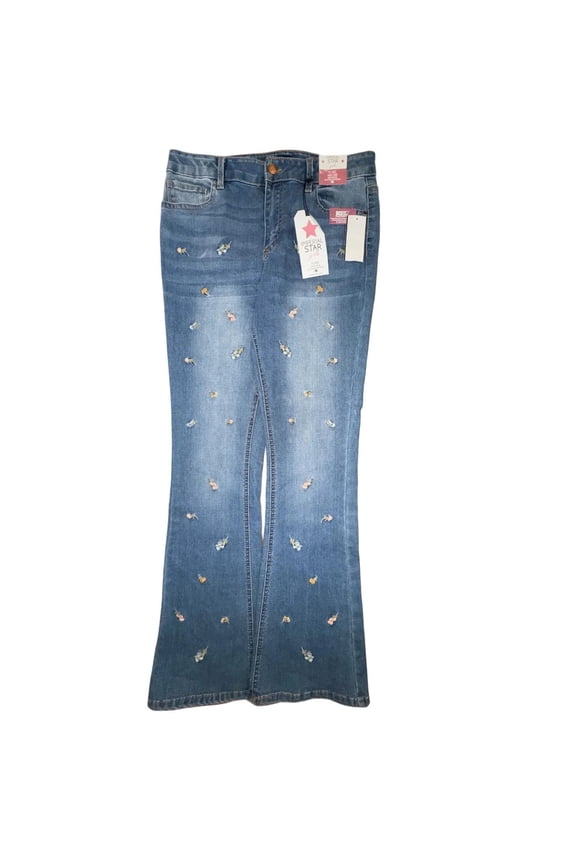 Big Girl's High Rise Flare Jeans Soft Stretch Floral Front (16)