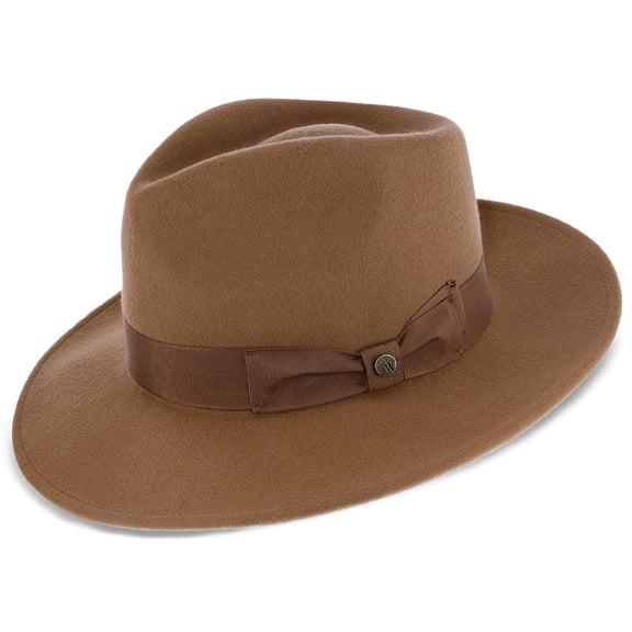 Walrus Hats Imperial Camel Center Dent Wool Felt Fedora Hat, 100% Australian Wool,Grosgrain Ribbon Band  with Logo Pin – Stylish & Versatile