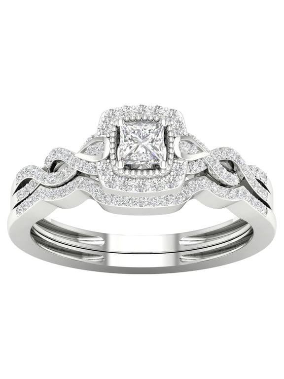Women's IGI Certi 1/3 Ct Diamond 10k White Gold Twist Shank Bridal Set