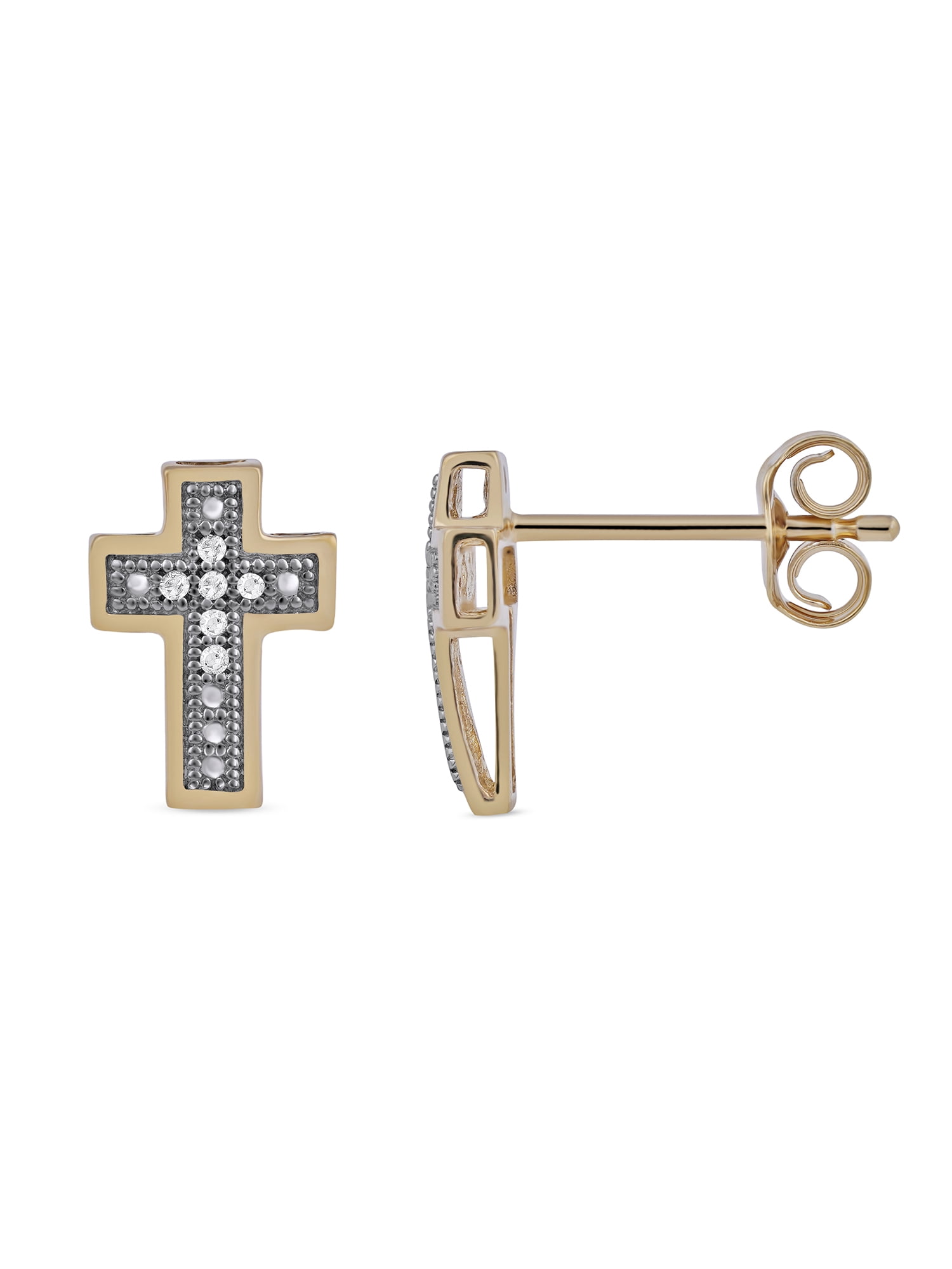Imperial Yellow Plated Sterling Silver Diamond Accent Cross Stud ...