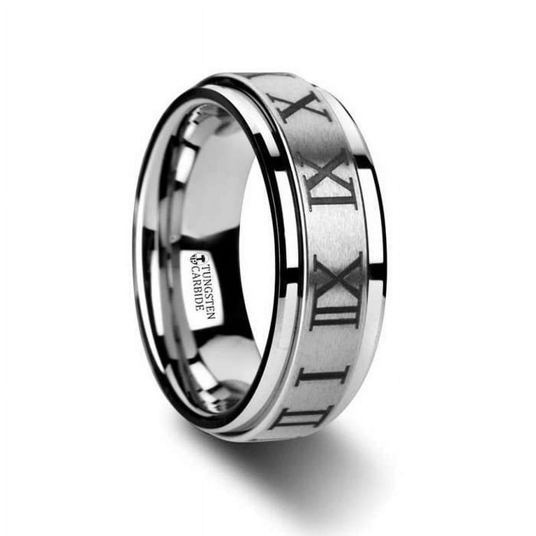 Thorsten IMPERIUS Roman Numeral Raised Center Brush Finish Tungsten Carbide Spinner Ring - 8mm Thorsten IMPERIUS Roman Numeral Raised Center Brush Finish Tungsten Carbide Spinner Ring - 8mm