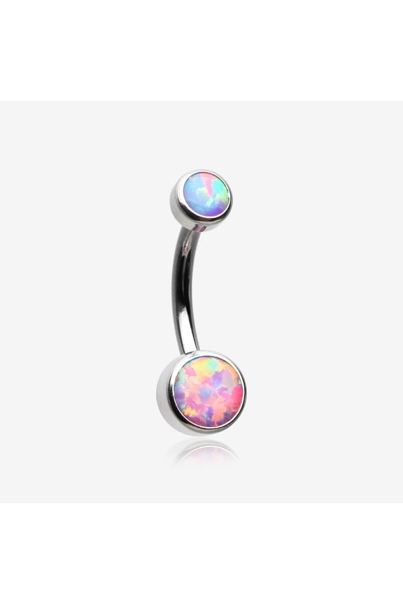 Implant Grade Fire Opal Titanium Internally Threaded Bezel Set Belly Button Ring-Purple