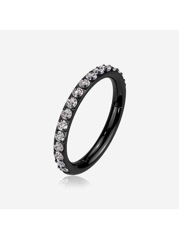 Implant Grade Titanium Blackline Brilliant Sparkle Gems Lined Clicker Hoop Ring