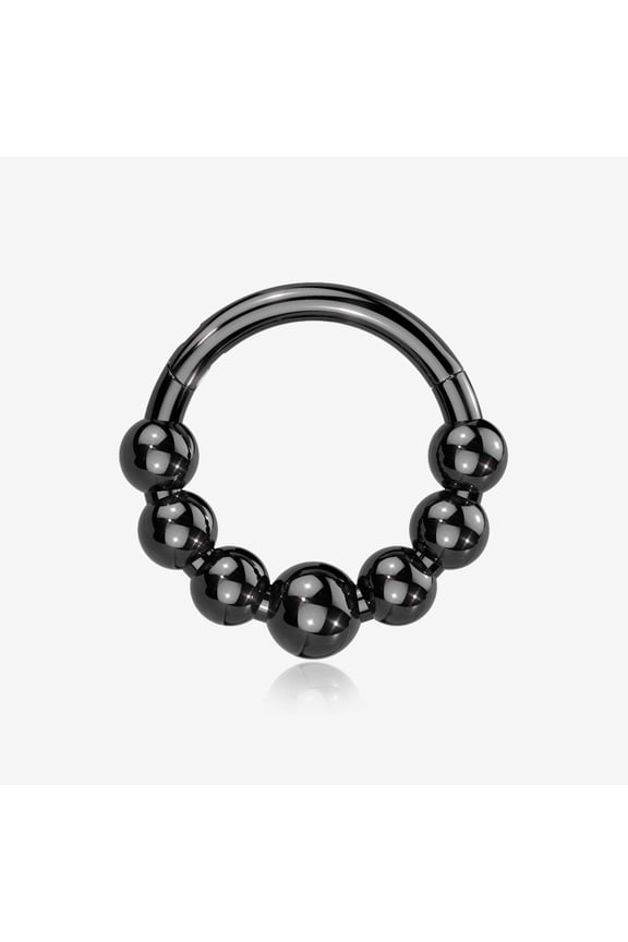 Implant Grade Titanium Blackline Cascading Bali Beads Clicker Hoop Ring