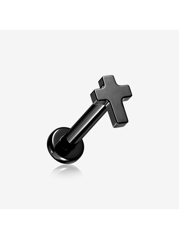 Implant Grade Titanium Blackline Cross Top Internally Threaded Flat Back Stud Labret