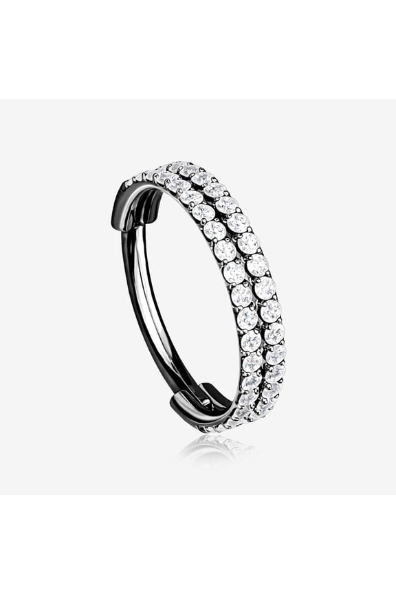 Implant Grade Titanium Blackline Double Lined Gems Seamless Clicker Hoop Ring-Clear Gem