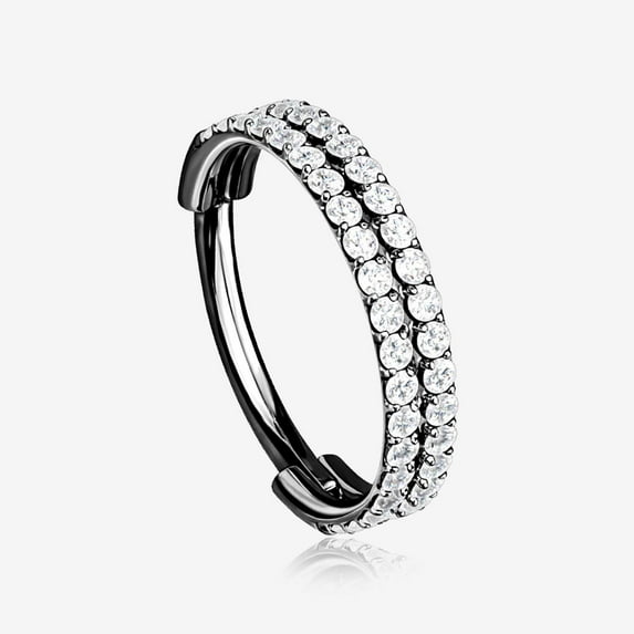 Implant Grade Titanium Blackline Double Lined Gems Seamless Clicker Hoop Ring-Clear Gem