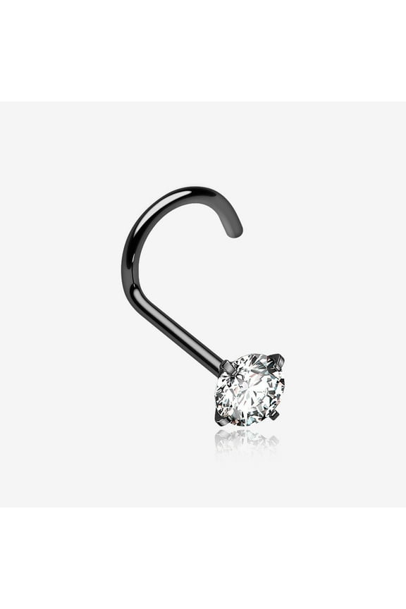 Implant Grade Titanium Blackline Gem Sparkle Prong Set Top Nose Screw Ring