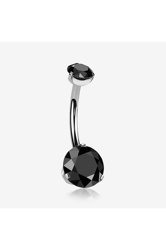Implant Grade Titanium Blackline Internally Threaded Prong Set Belly Button Ring