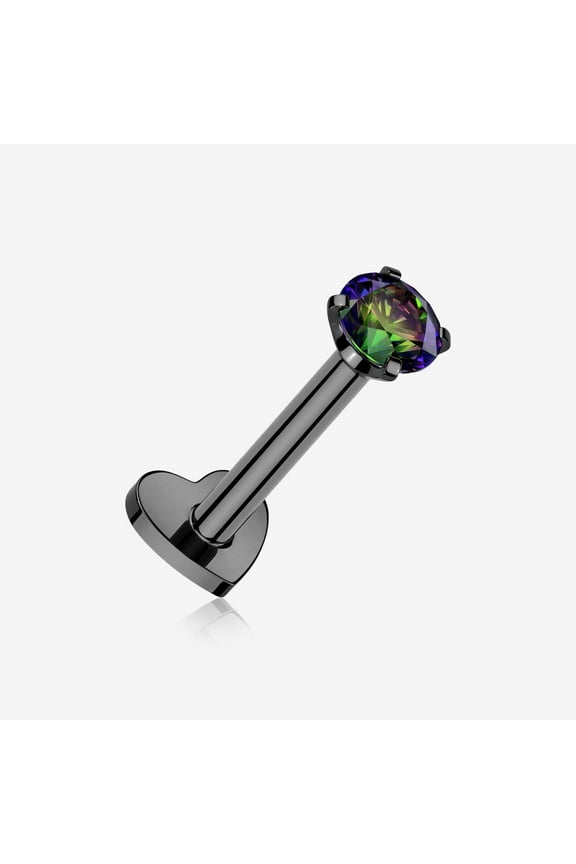 Implant Grade Titanium Blackline Prong Gem Sparkle Internally Threaded Heart Back Labret