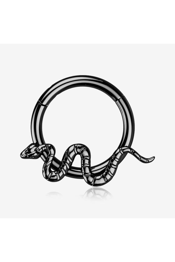 Implant Grade Titanium Blackline Snake Swiggle Clicker Hoop Ring