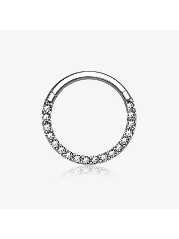 Implant Grade Titanium Brilliant Sparkle Gems Front Lined Clicker Hoop Ring