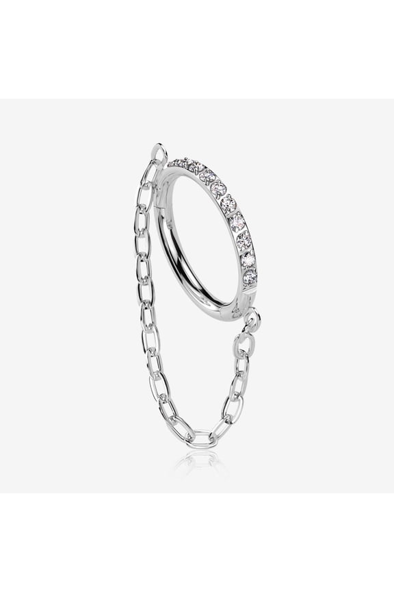 Implant Grade Titanium Brilliant Sparkle Rim Chained Clicker Hoop Ring