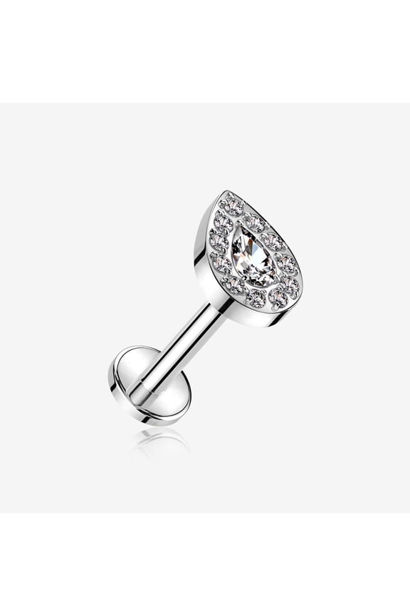Implant Grade Titanium Brilliant Teardrop Sparkle Internally Threaded Flat Back Stud Labret