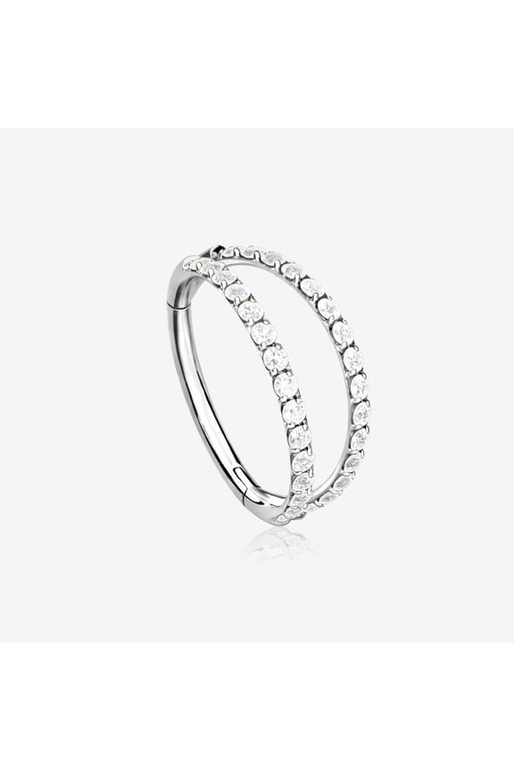 Implant Grade Titanium Double Hoop Gems Seamless Clicker Hoop Ring-Clear Gem