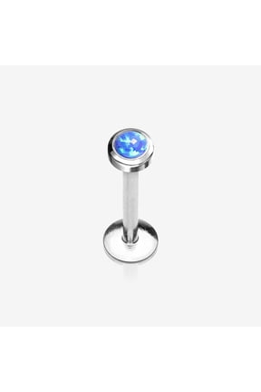 Implant Grade Titanium Fire Opal Bezel Set Top Internally Threaded Labret