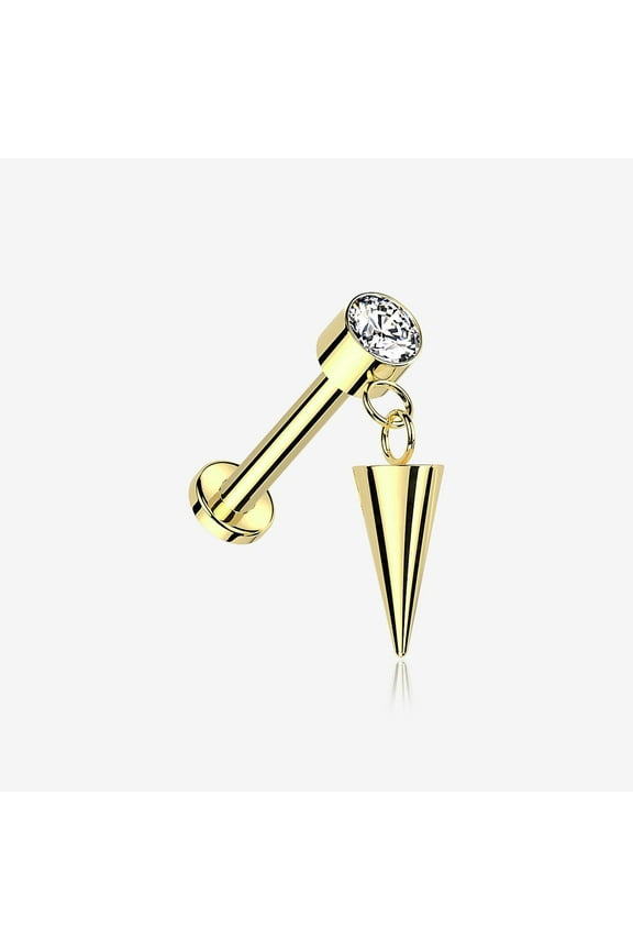 Implant Grade Titanium Golden Bezel Gem Spike Cone Dangle Internally Threaded Flat Back Labret