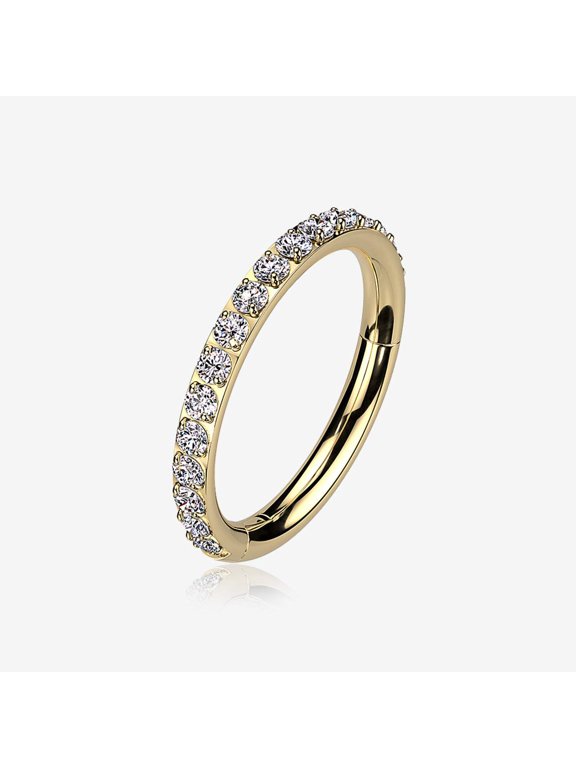 Implant Grade Titanium Golden Brilliant Sparkle Gems Lined Clicker Hoop Ring