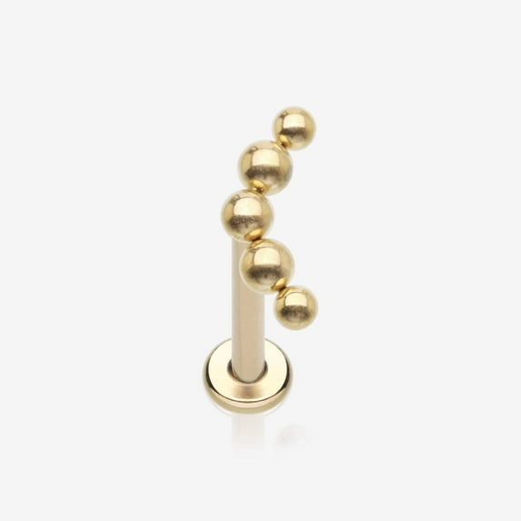 Implant Grade Titanium Golden Crescent Curve Beaded Ball Top Internally Threaded Labret Flat Back Stud
