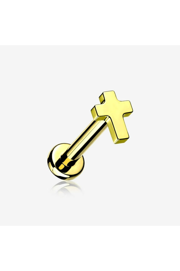 Implant Grade Titanium Golden Cross Top Internally Threaded Flat Back Stud Labret