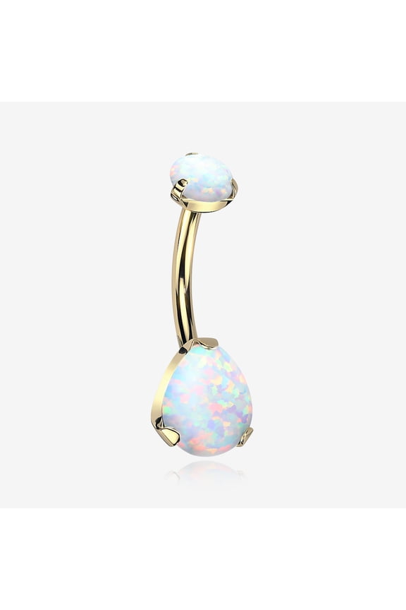 Implant Grade Titanium Golden Internally Threaded Teardrop Opal Prong Belly Button Ring