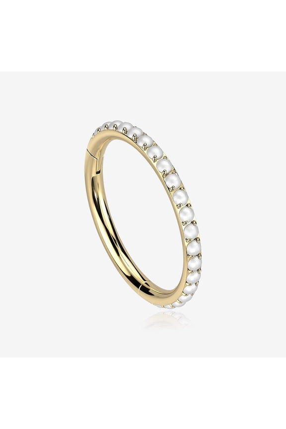 Implant Grade Titanium Golden Pearlescent Beads Lined Clicker Hoop Ring