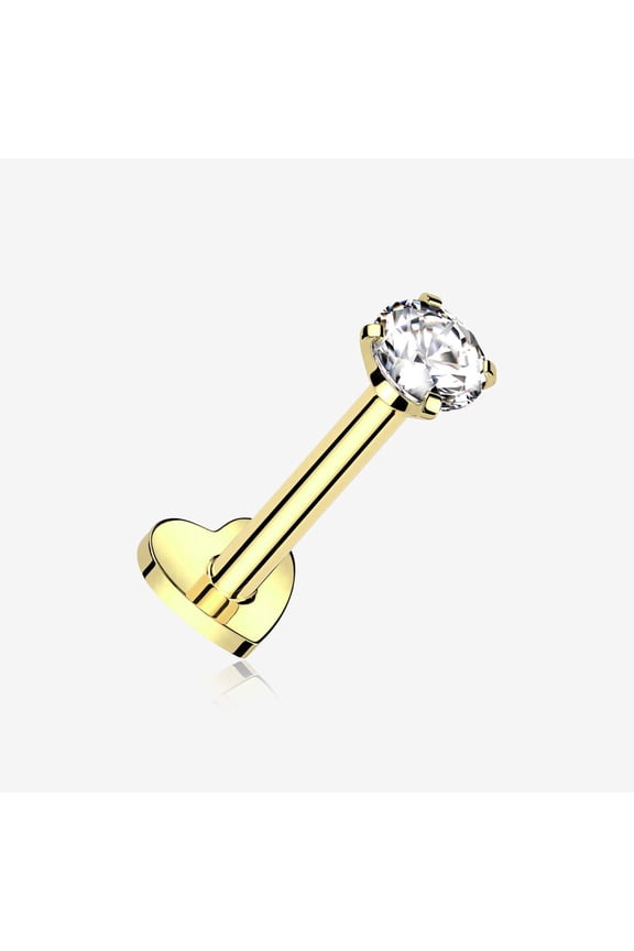 Implant Grade Titanium Golden Prong Gem Sparkle Internally Threaded Heart Back Labret