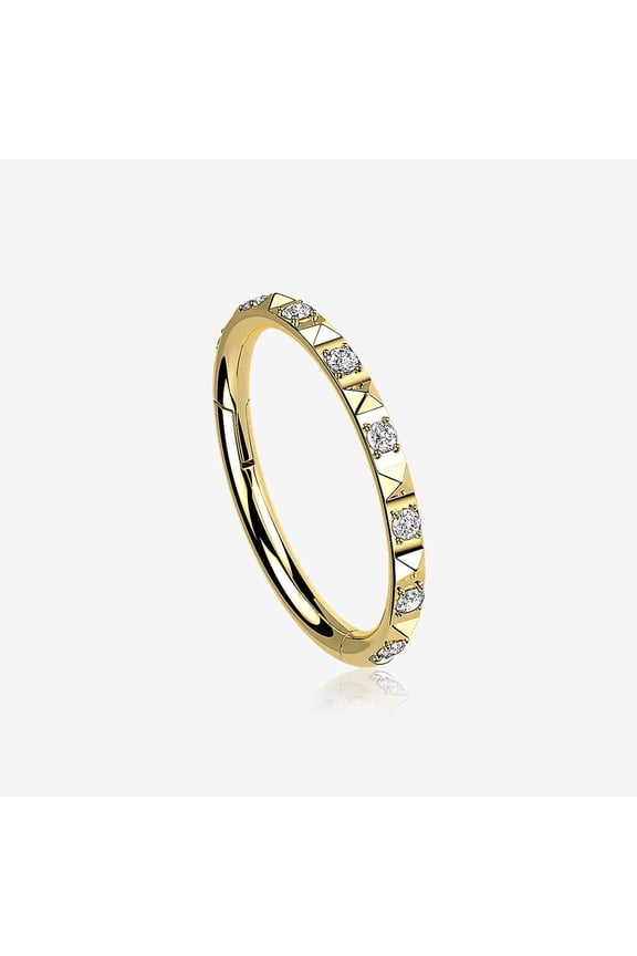 Implant Grade Titanium Golden Pyramid Sparkle Studded Geometric Seamless Clicker Hoop Ring