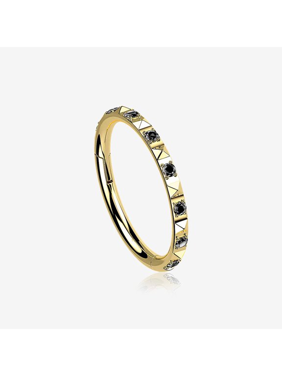 Implant Grade Titanium Golden Pyramid Sparkle Studded Geometric Seamless Clicker Hoop Ring