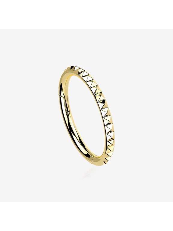 Implant Grade Titanium Golden Pyramid Studded Geometric Seamless Clicker Hoop Ring