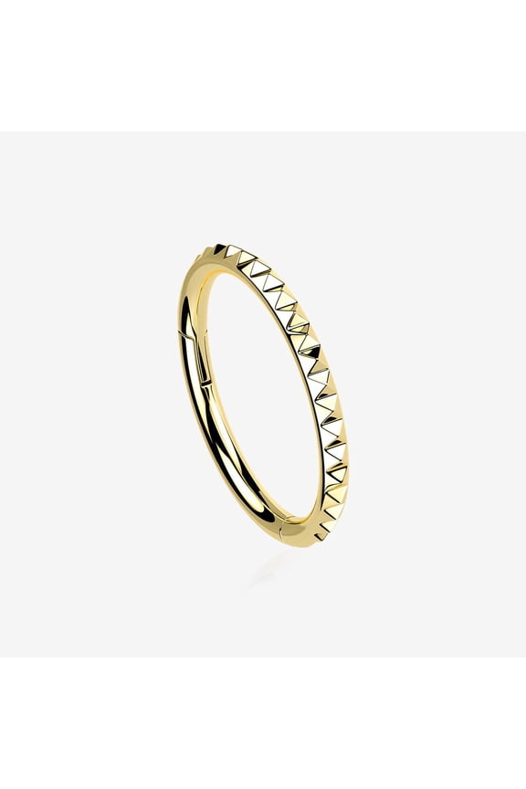 Implant Grade Titanium Golden Pyramid Studded Geometric Seamless Clicker Hoop Ring