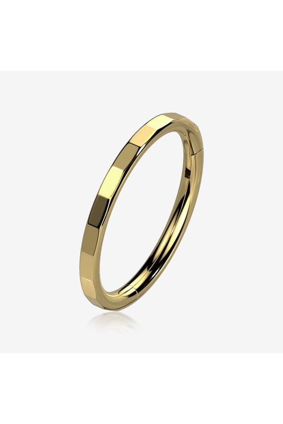 Implant Grade Titanium Golden Rigid Rectangle Faceted Clicker Hoop Ring