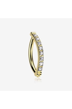 Implant Grade Titanium Golden Square Gem Lined Minimalist Curved Bar Belly Clicker