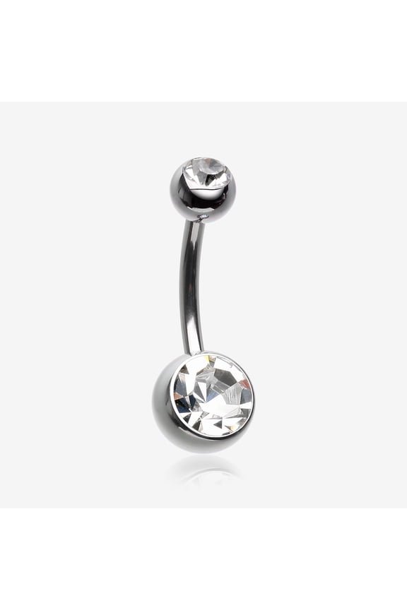 Implant Grade Titanium Internally Threaded Basic Belly Button Ring-Clear Gem