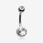Implant Grade Titanium Internally Threaded Basic Belly Button Ring-Clear Gem