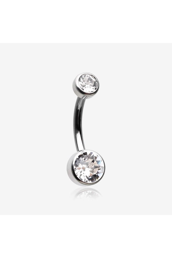 Implant Grade Titanium Internally Threaded Bezel Set Gem Belly Button Ring-Clear Gem