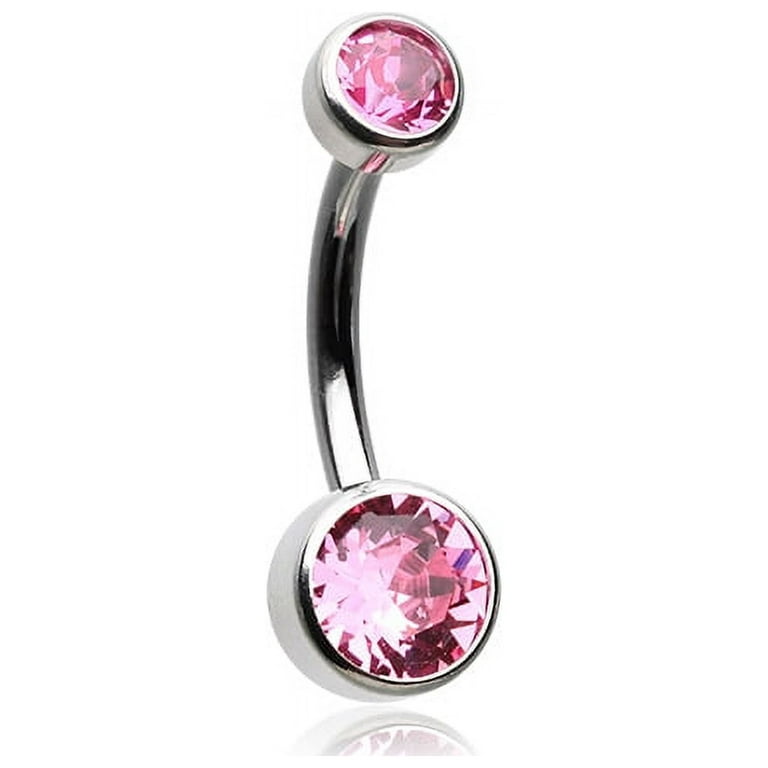 Internally Threaded Grade Titanium Bezel Pink Gem Belly Ring Internally Threaded Grade Titanium Bezel Pink Gem Belly Ring