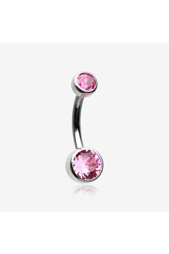 Implant Grade Titanium Internally Threaded Bezel Set Gem Belly Button Ring-Pink