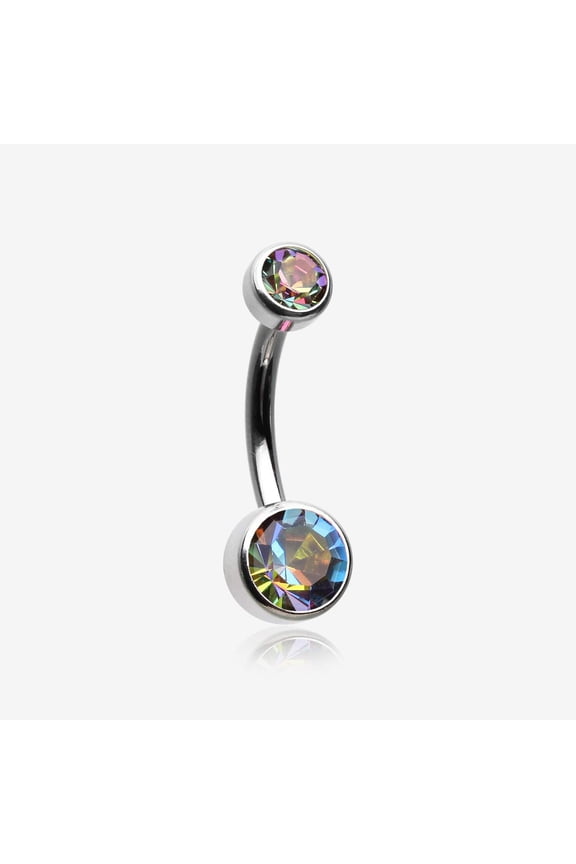 Implant Grade Titanium Internally Threaded Bezel Set Gem Belly Button Ring-Vitrail Medium