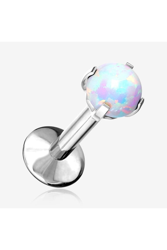 Implant Grade Titanium Internally Threaded Fire Opal Sparkle Prong Set Labret